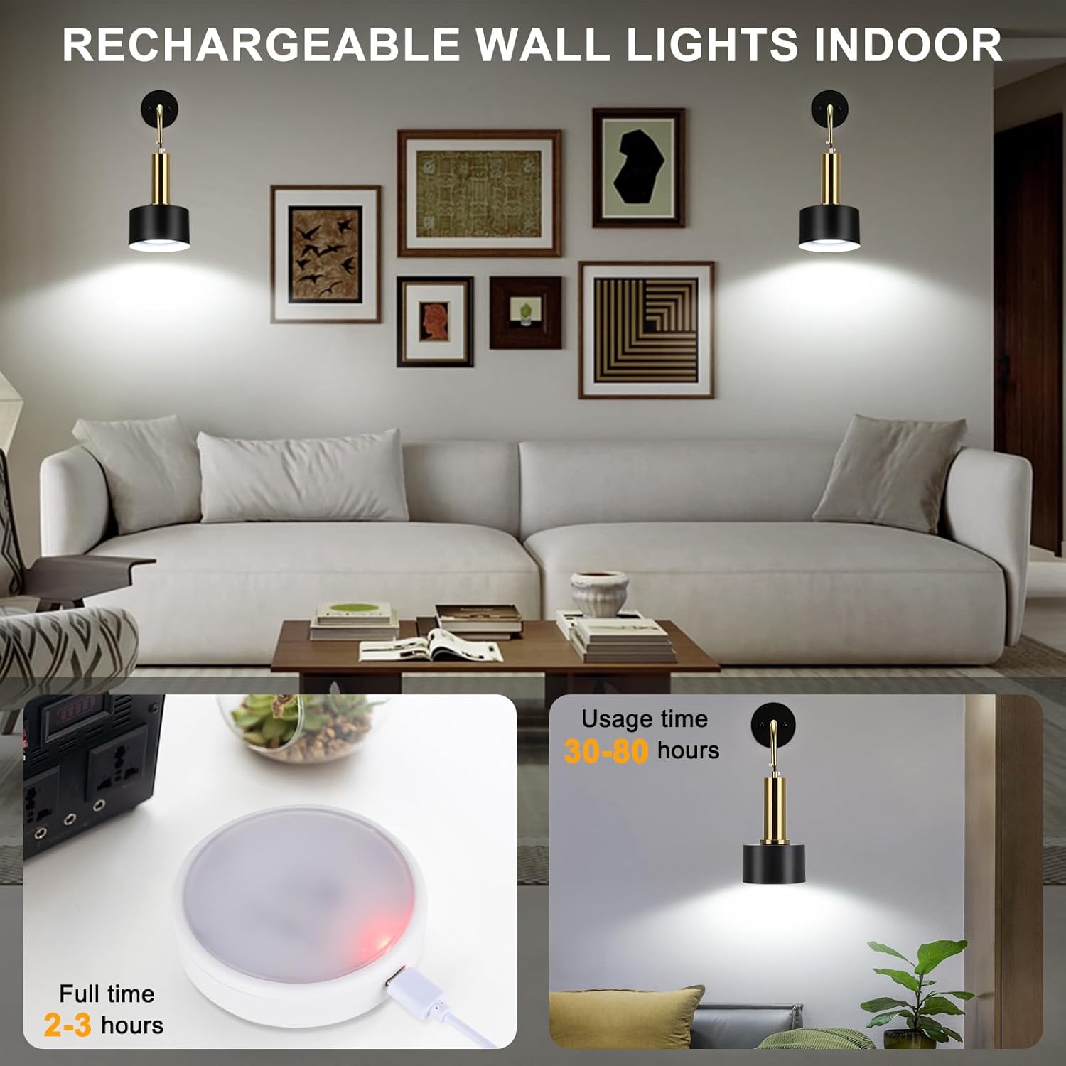 Lightsjoy 2 Pack Rechargeable RGB Wall Lights with Remote, Dimmable
