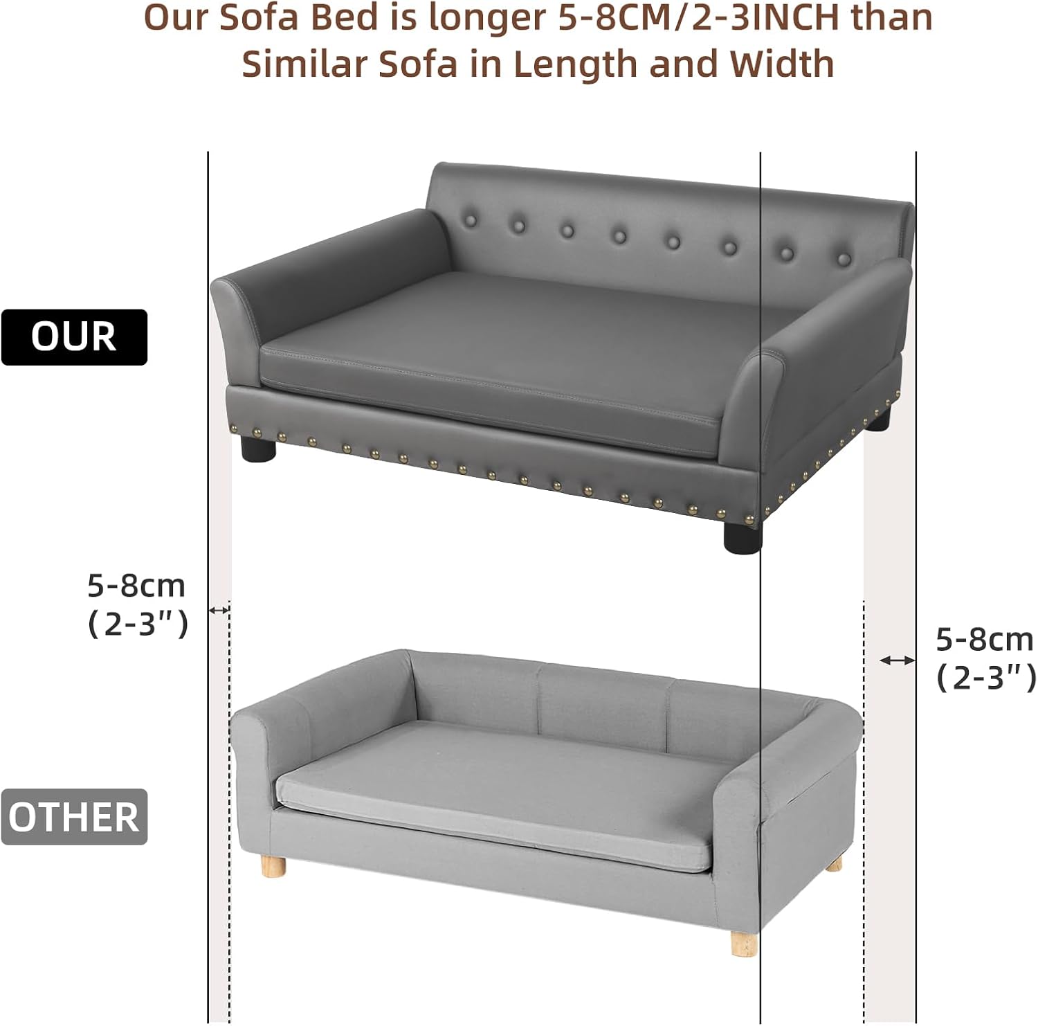 BingoPaw Large Dog Sofa Couch: Luxury Pet Lounge Bed L(96X70cm) - Grey