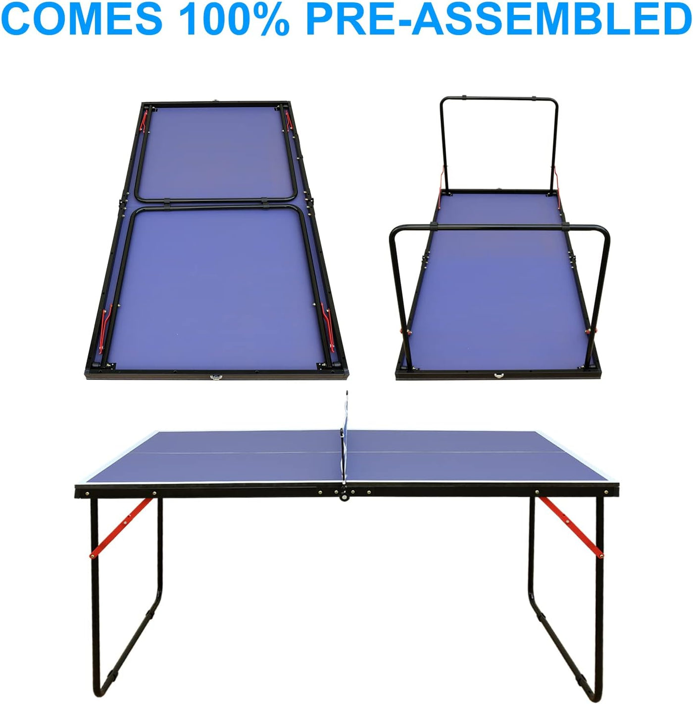 REXOUS Midsize Folding Ping Pong Table Game Set 2 Paddles 3 Balls, Net 30''x54''