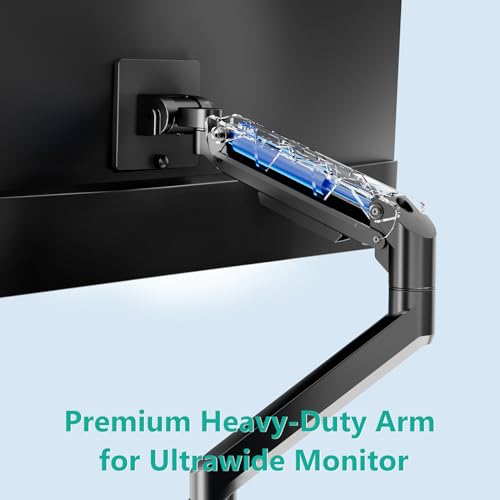WALI Single Monitor Arm for 17 to 49 Inch Heavy Duty Curved Screens, Ultrawide Monitor Arm, Holds up to 20 kg, Adjustable Monitor Desk Mount with VESA 75 & 100mm Black