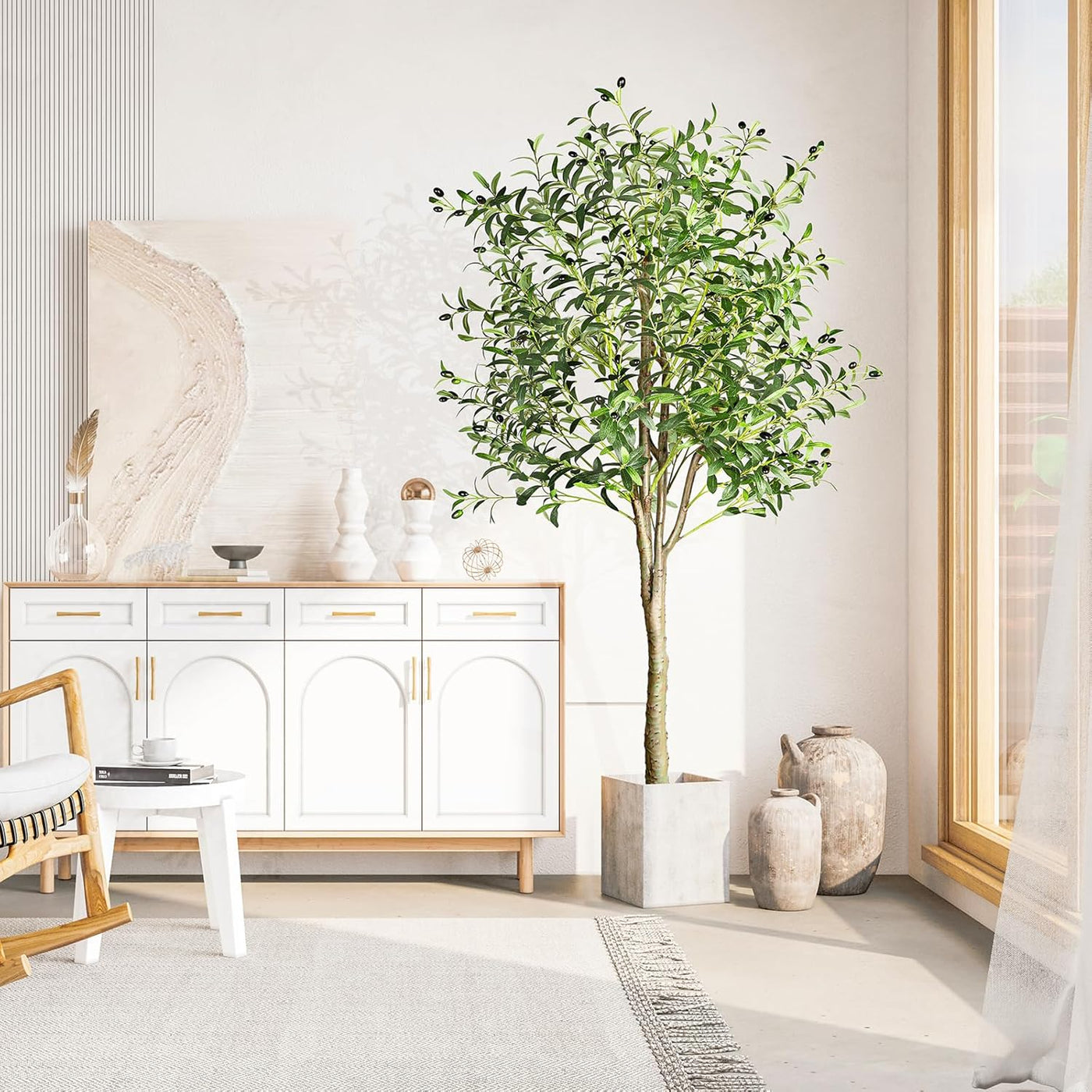 Artificial Olive Tree 6FT Faux Silk Lifelike Leaves Indoor Decor YOLEO