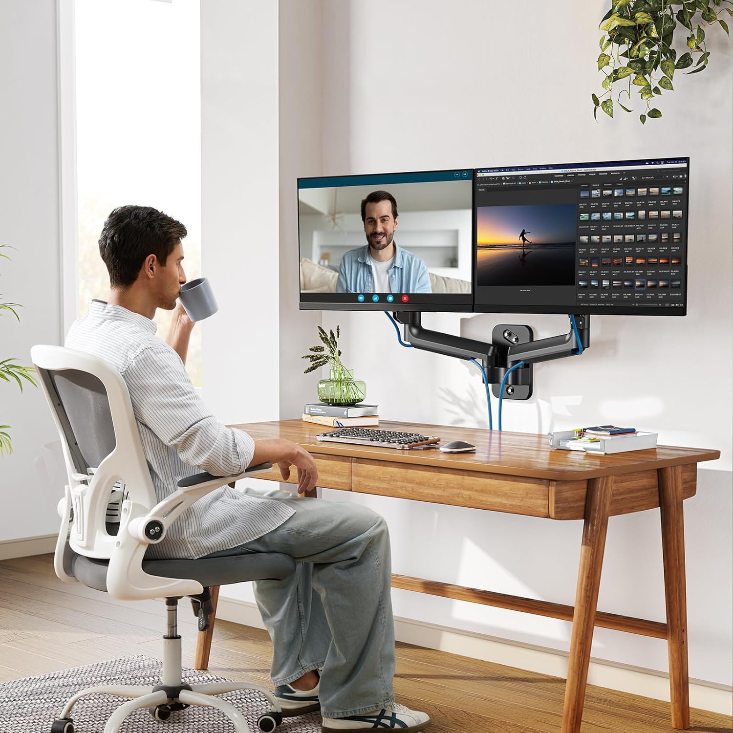 HUANUO Dual Monitor Wall Mount for 32'', Gas Spring Arm VESA 75/100