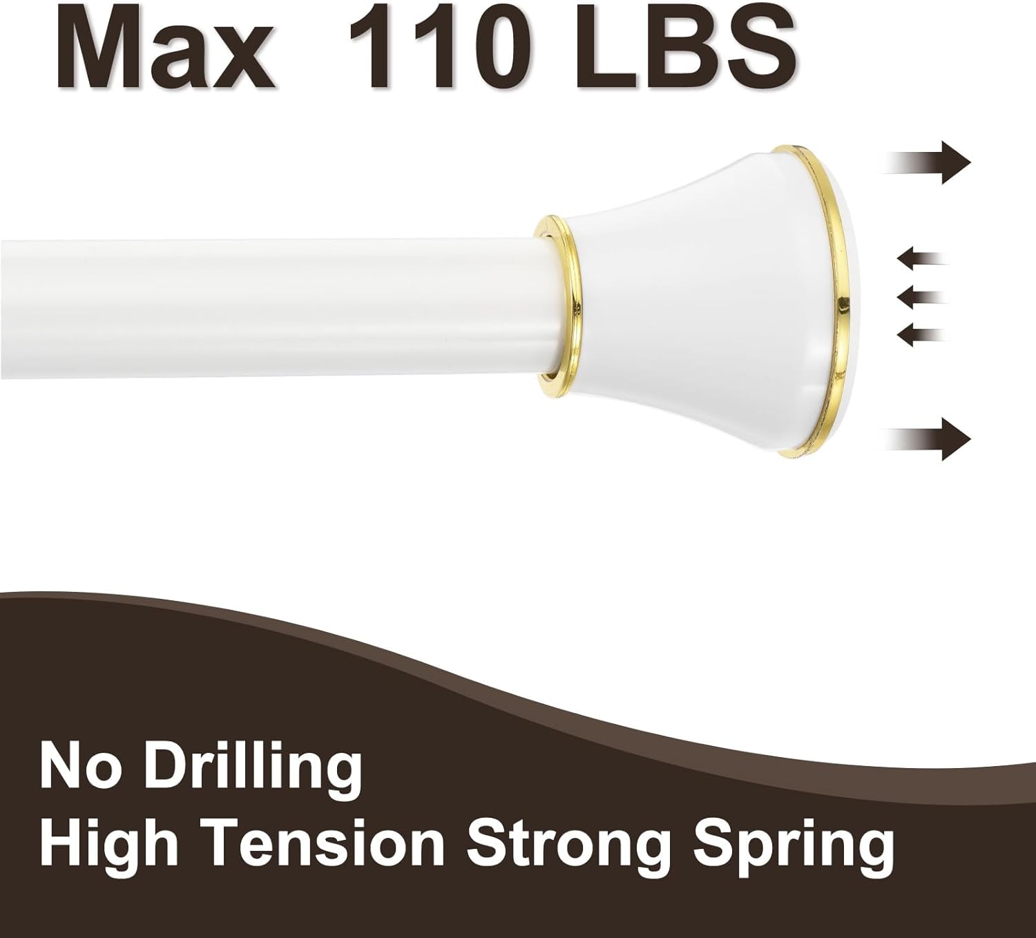 Spring Tension Curtain Rod Adjustable 43-79 Inch Stainless Steel White Gold