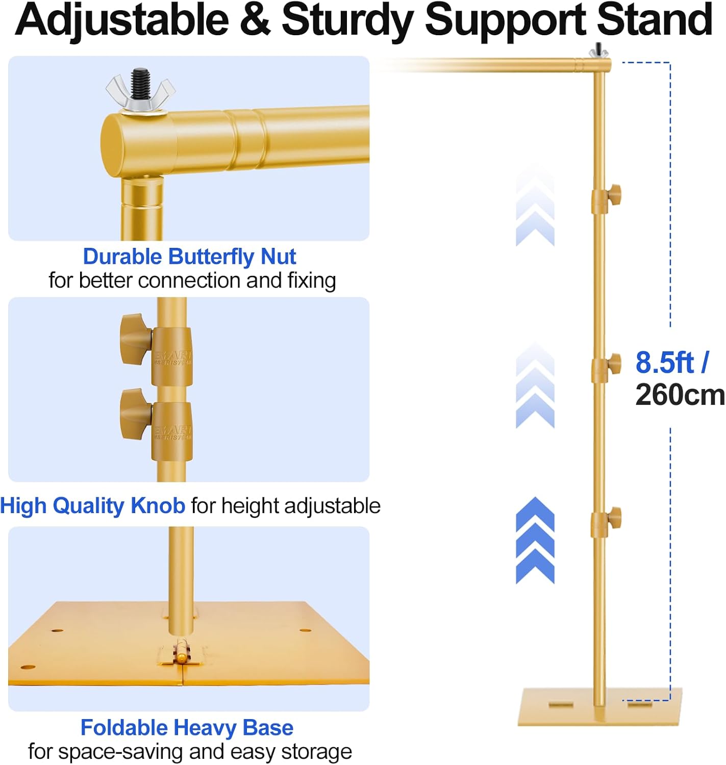 EMART 8.5x10ft Gold Heavy Duty Adjustable Backdrop Stand Kit for Events