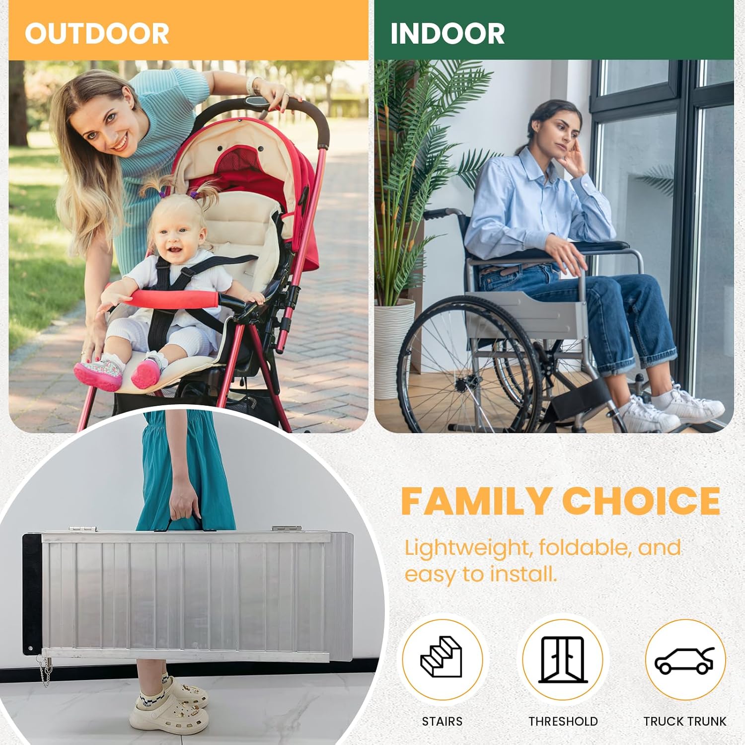 Gardhom 4FT Aluminum Wheelchair Ramp, 363KG Capacity, Folding for Easy Storage
