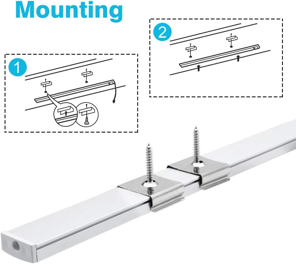 LightingWill LED Aluminum Channel 6-Pack, 3.3ft U-Shape, Silver with Accessories