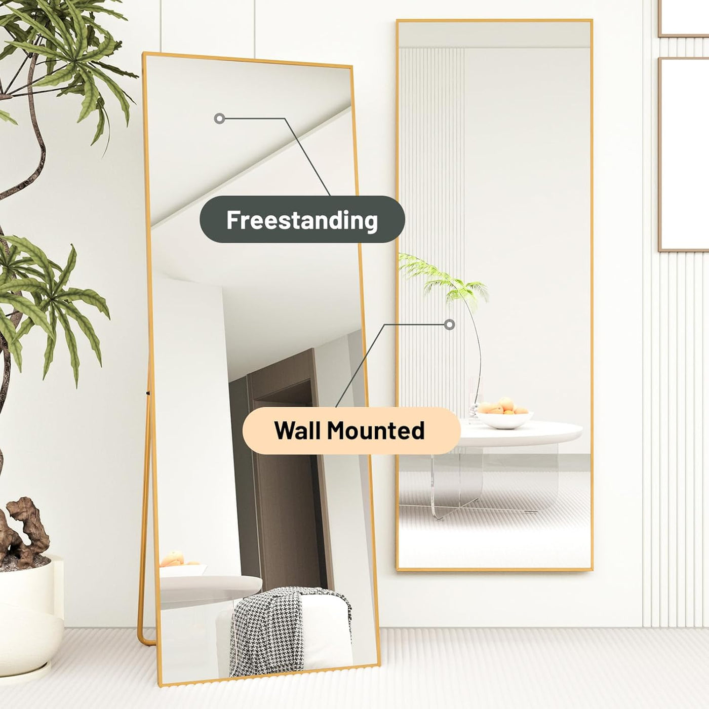 Beauty4U 140x50cm Full Length Mirror, Gold Frame, Free Standing, Hanging Leaning