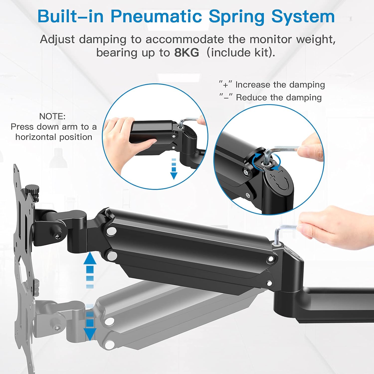 HUANUO 17–32" Monitor Wall Mount, Gas Spring Arm, VESA 75/100