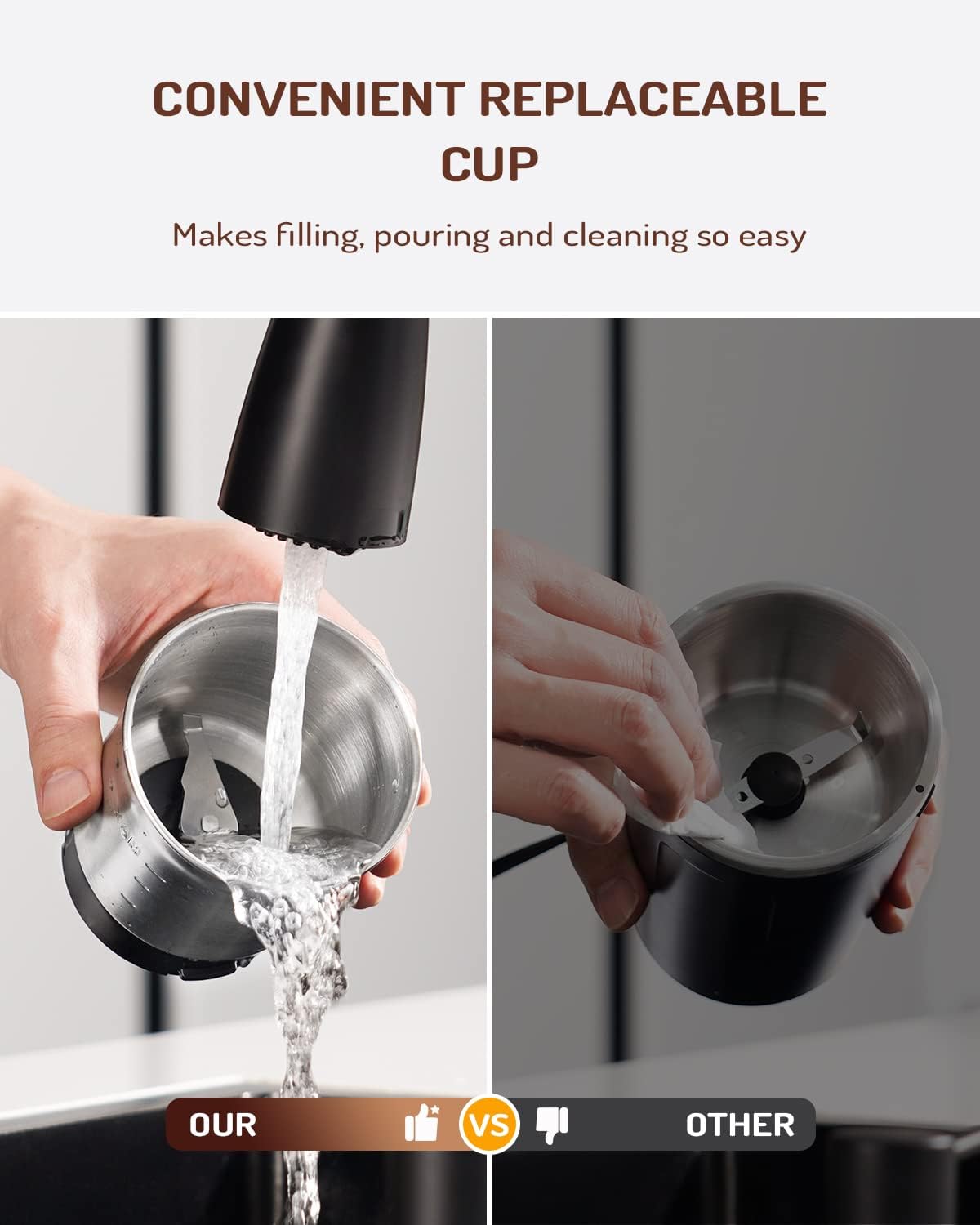 Coffee Grinder Electric 70g with 2 Stainless Steel Cups Spice Nuts SHARDOR