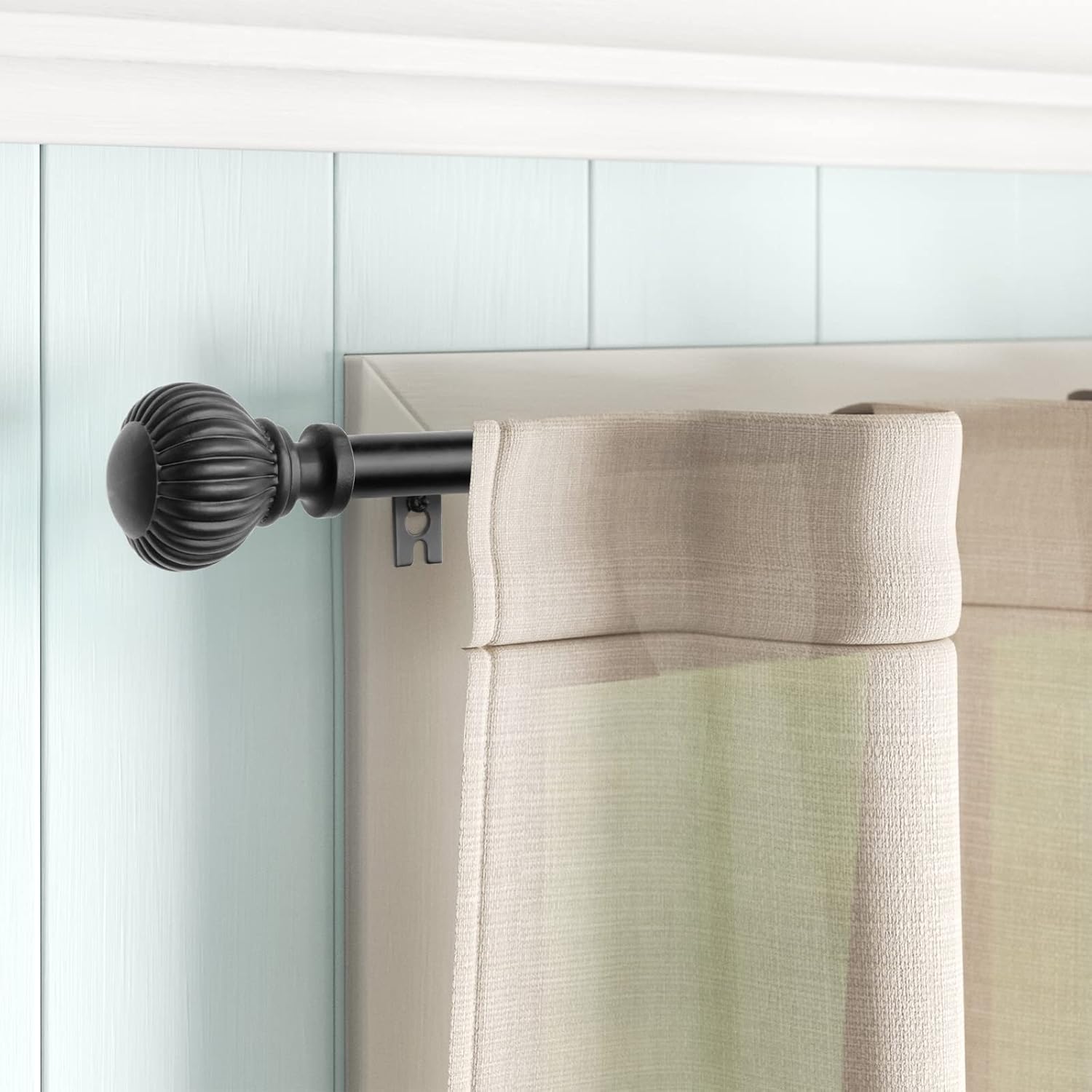 Curtain Pole Extendable 122 218cm Metal 16mm Black Pumpkin Finials SZXIMU