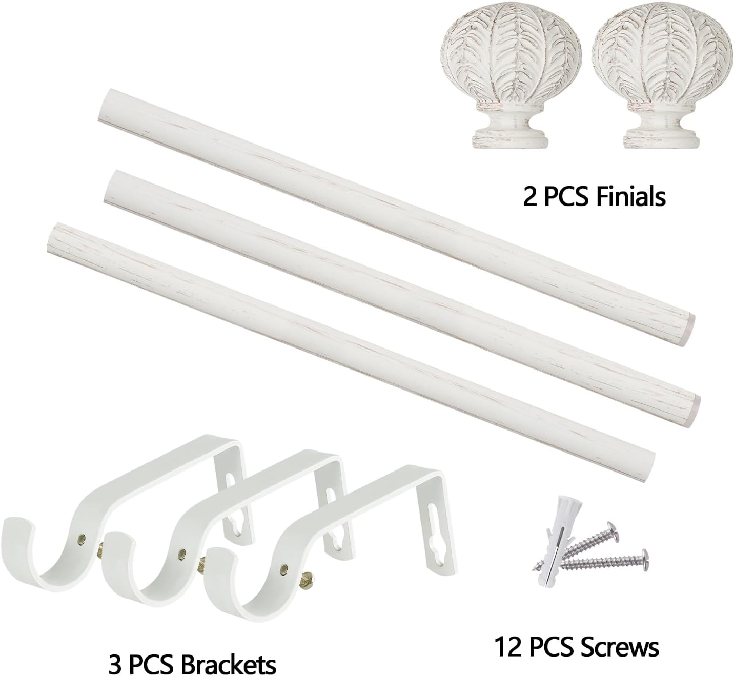 Extendable Curtain Pole 120-300 cm with Ball Finials, White, Adjustable