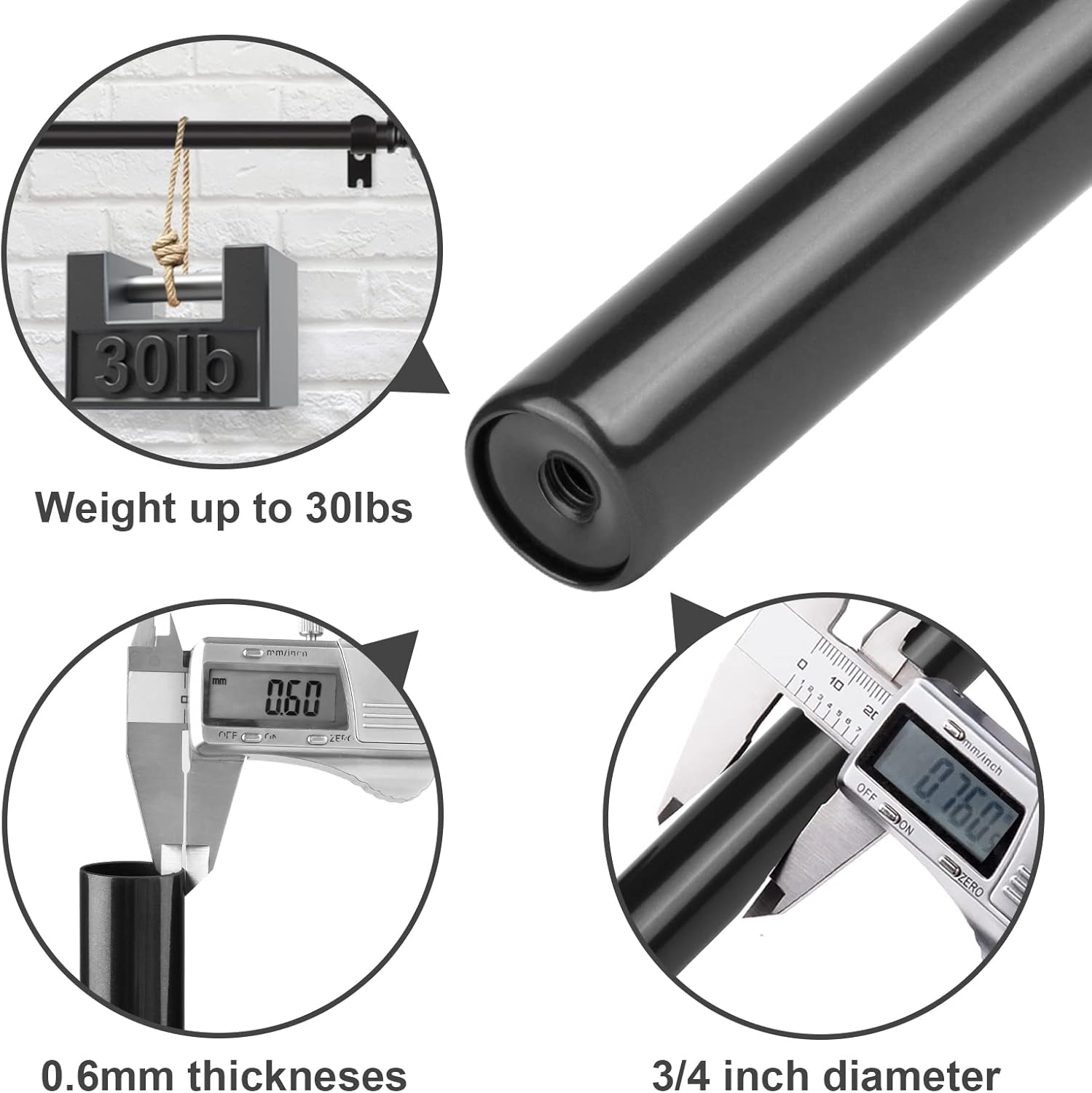 2pcs SZXIMU Curtain Pole 182-365cm (72-144''), Extendable, Netted Finials, Black