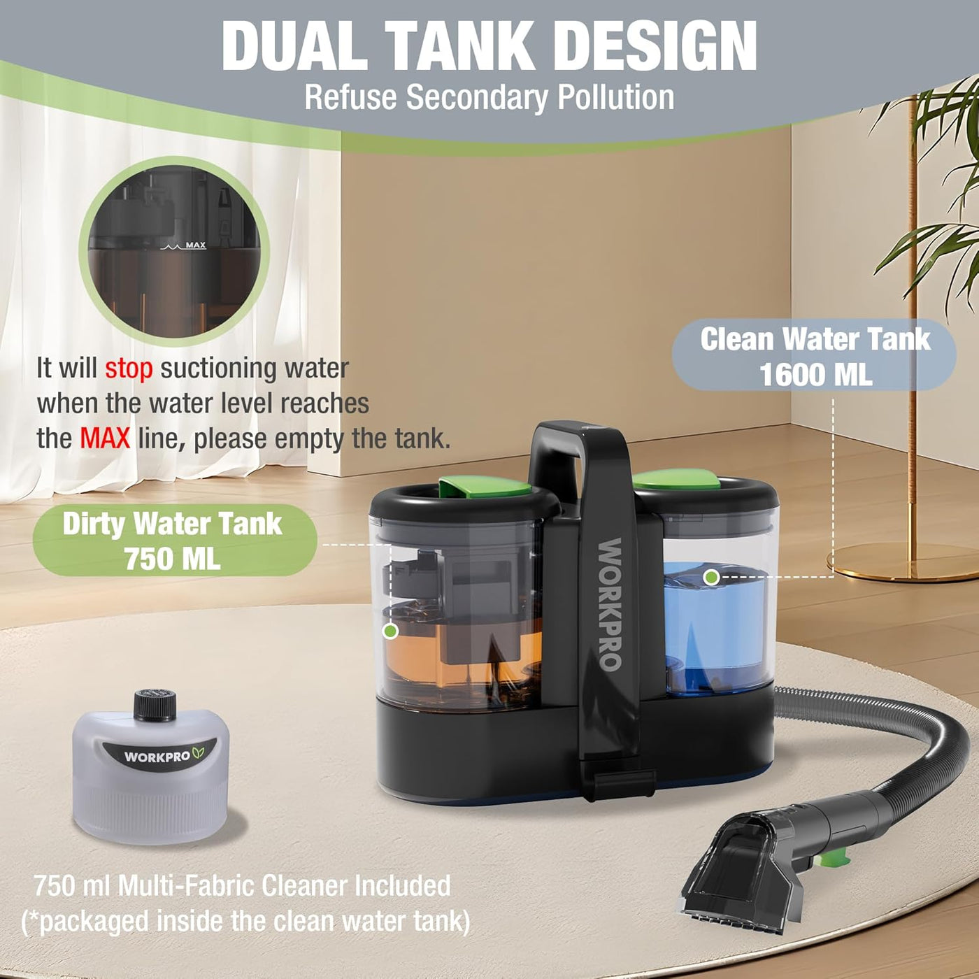 WORKPRO Portable 450W Spot Cleaner for Carpet, Upholstery & Car Interiors