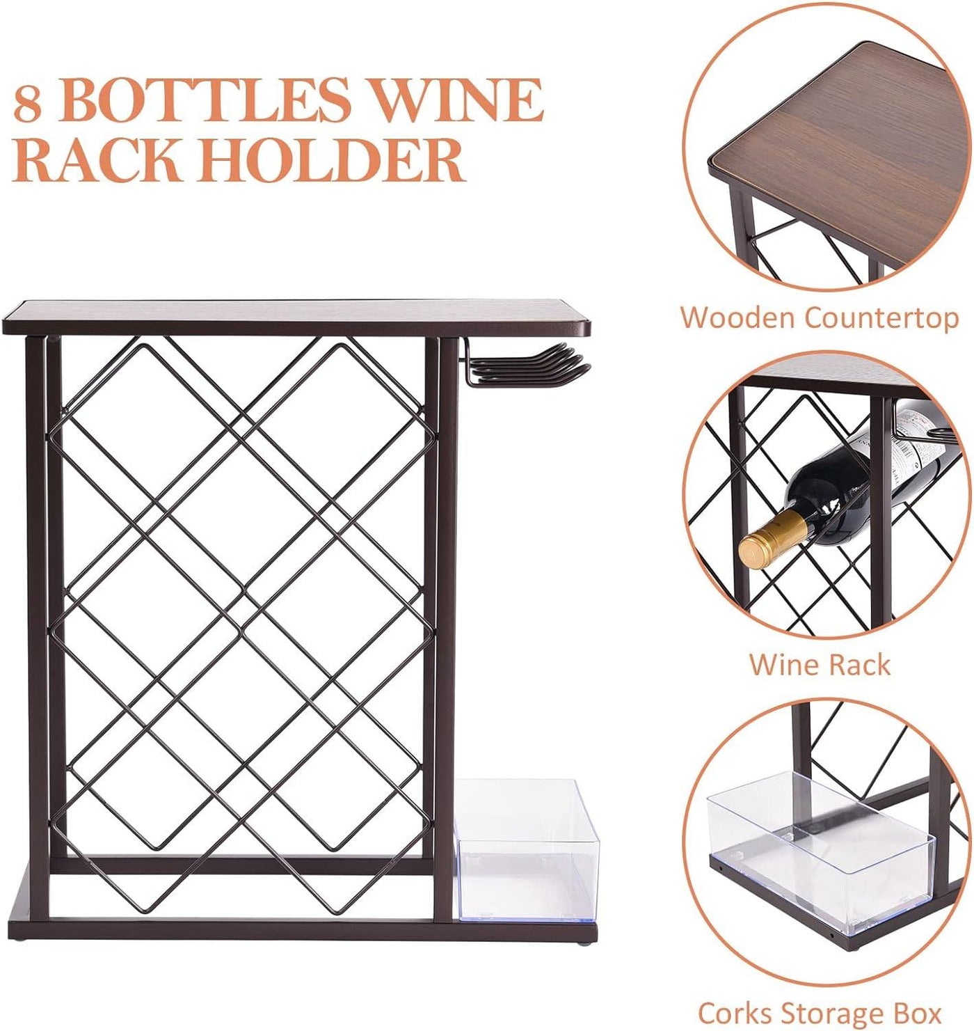 KINGRACK Wine Rack with Wood Tabletop & Storage Box - 8 Bottle - Massive Discounts