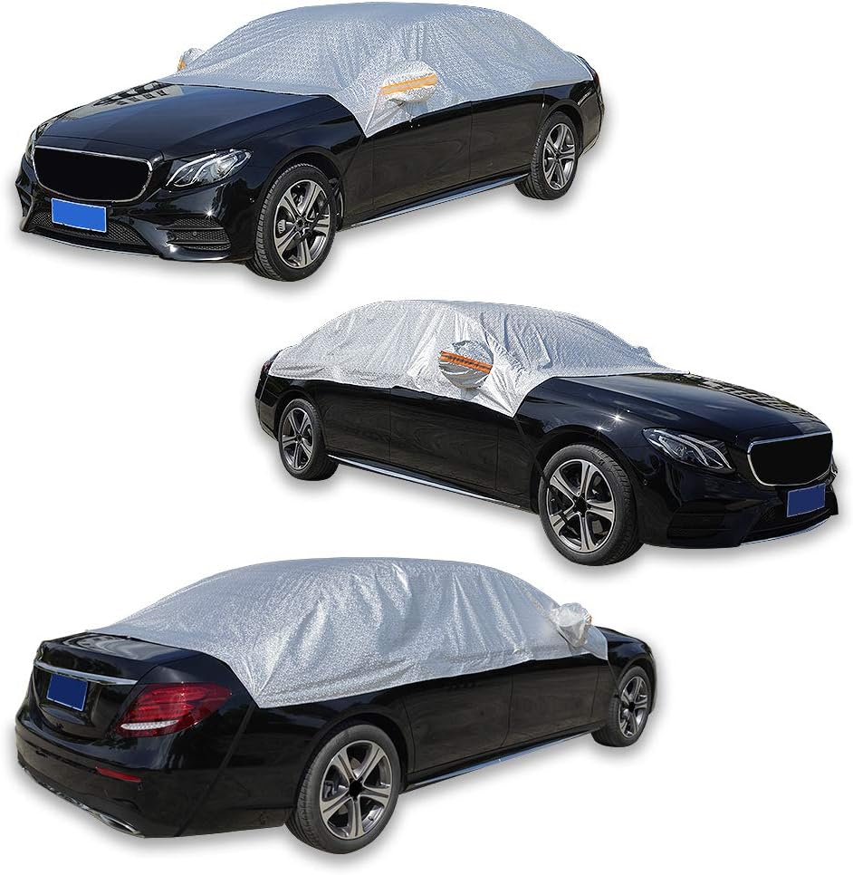 Waterproof Half Car Cover, UV & Windproof, Universal Fit for Sedan, 185''