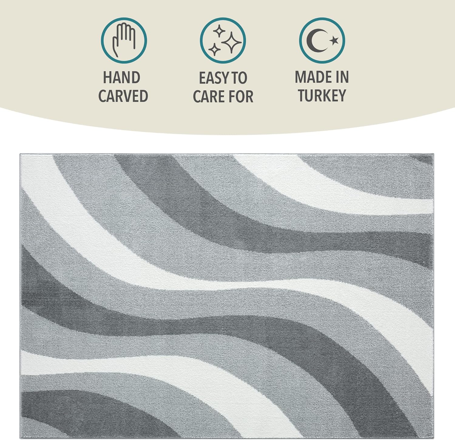 Swirl Medium Area Rug 160x230cm, Vibrant Short Pile, High-Traffic, Natural