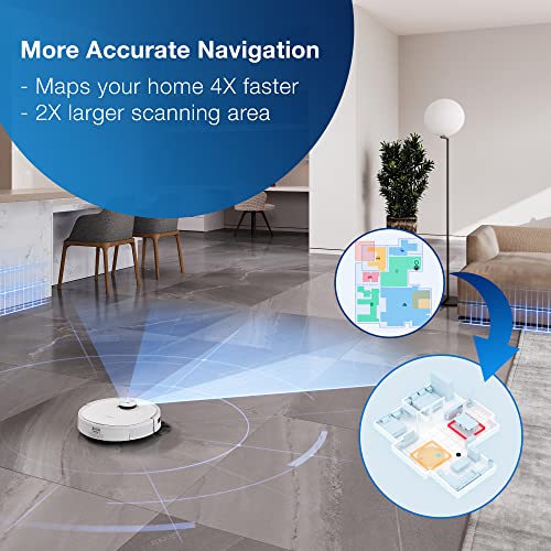 Robotic vacuum cleaner mapping a home with text about more accurate navigation.