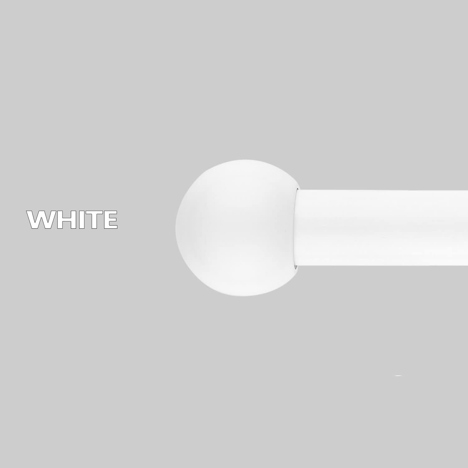 Extendable Curtain Pole 120-300cm, White, Round Ball Finials, 48-120inch