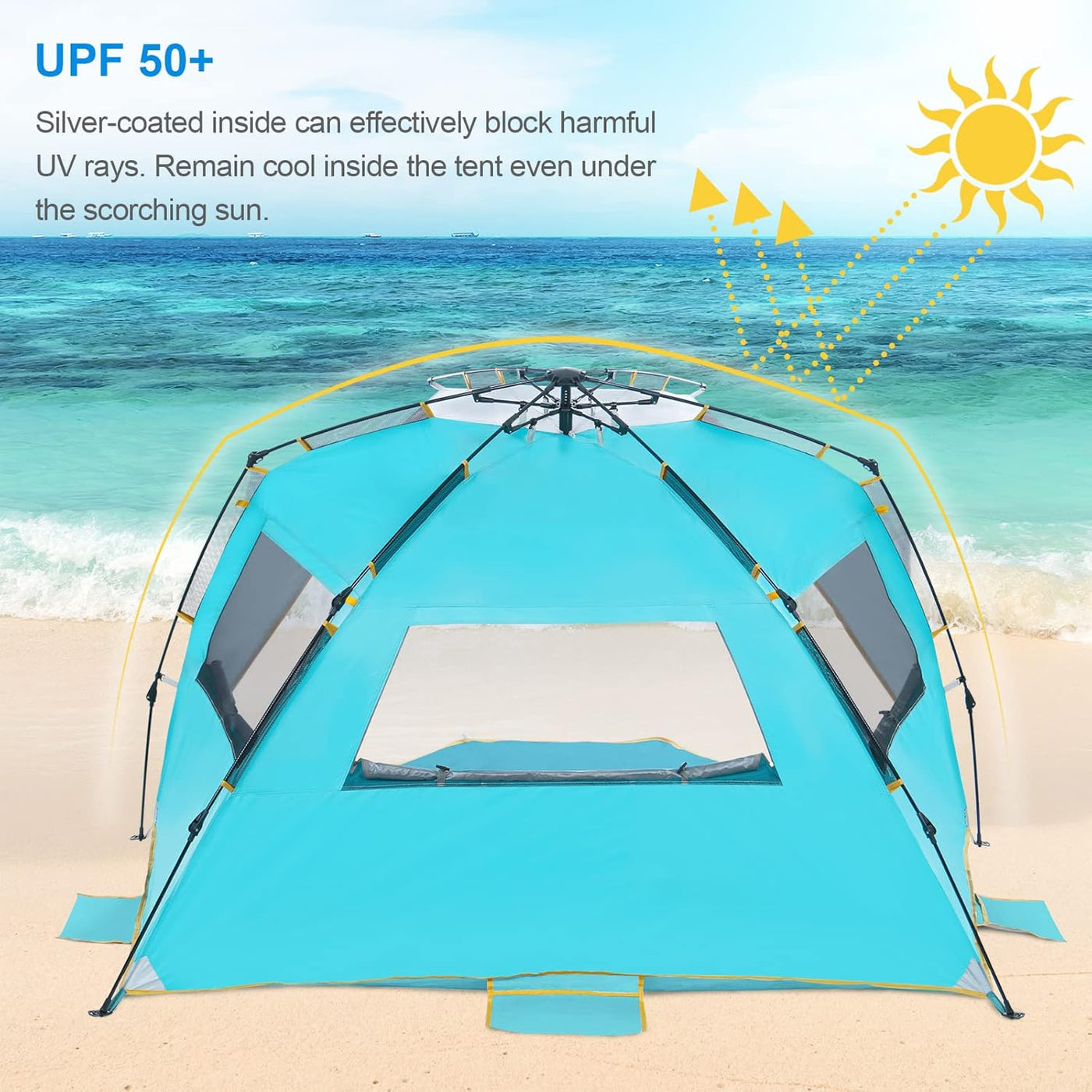 Beach Tent 4-5 Person UPF 50+ Sun Shelter Portable Waterproof WolfWise