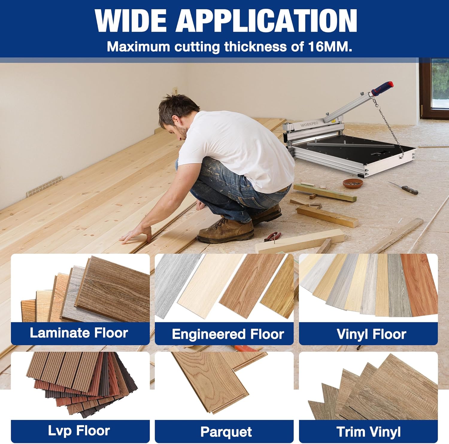 WORKPRO 340mm Laminate Floor Cutter – For Vinyl, LVT, SPC, WPC, Parquet