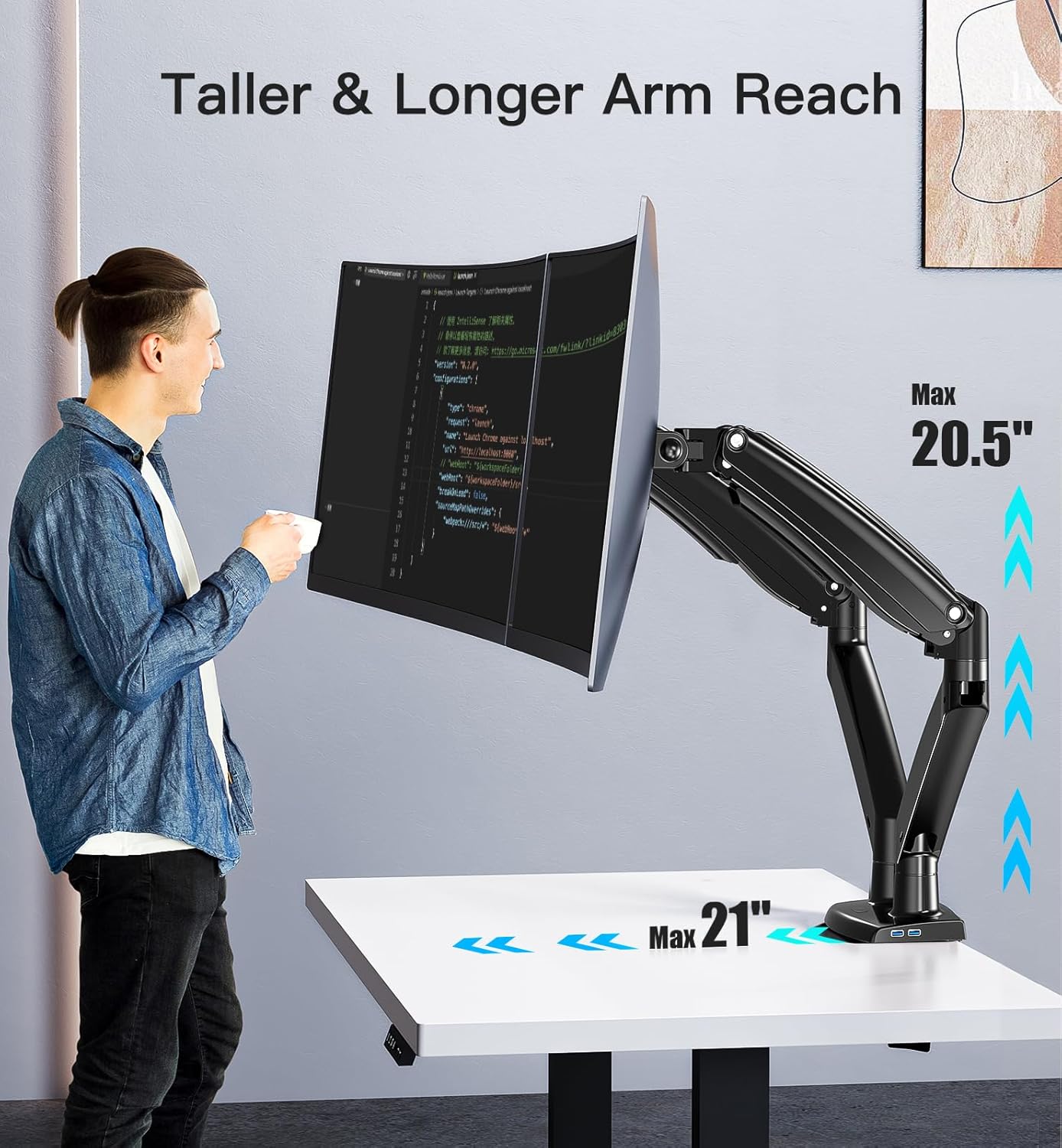 HUANUO Dual Monitor Arm - Adjustable Mount for 22-40'' Screens, Holds up to 12kg