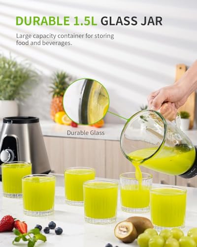 1200W Blender 2in1 Smoothie Maker 1.5L Glass Jug 650ml Travel Cup Silver GDOR