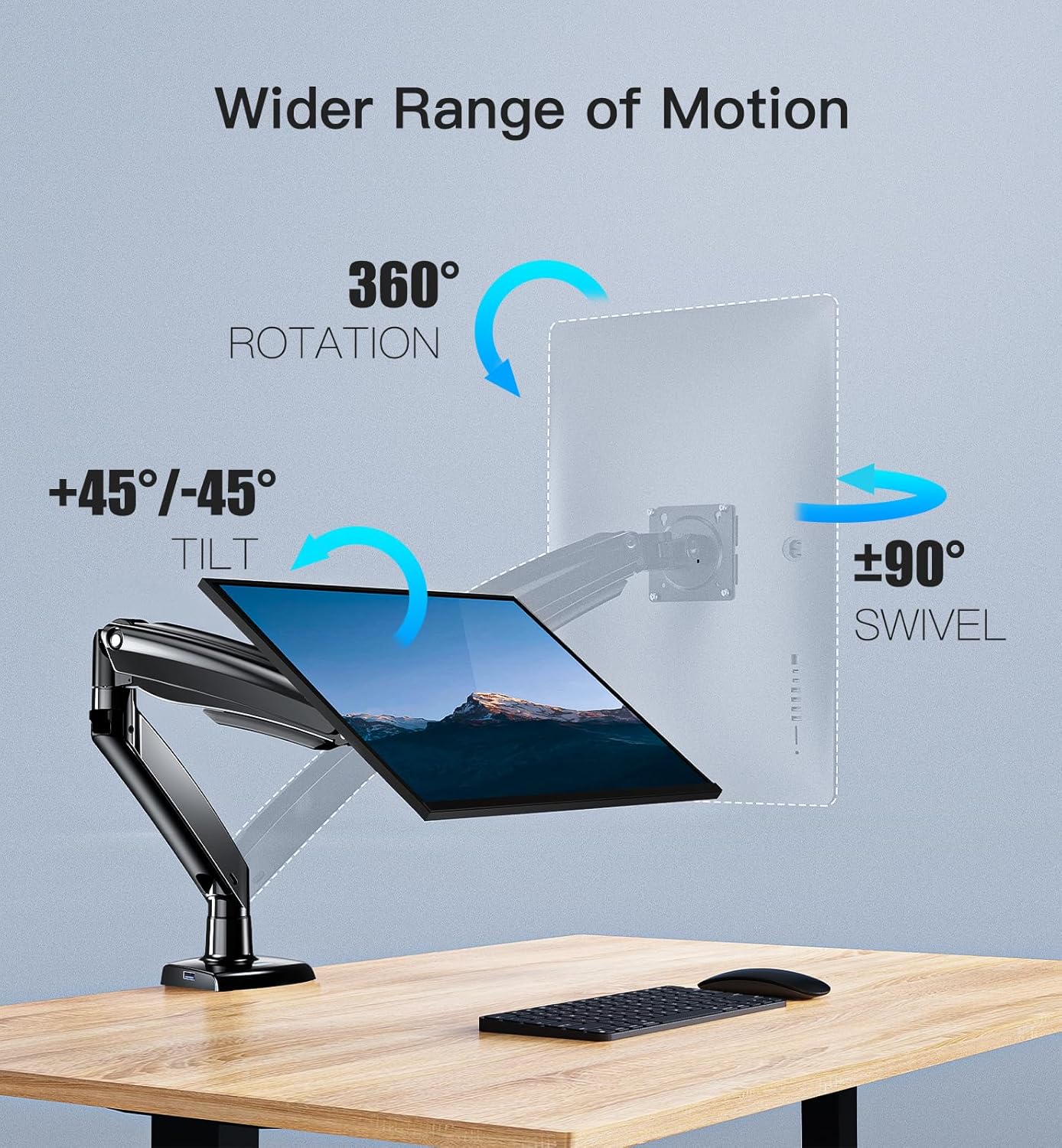HUANUO Single Monitor Arm 13–40", Desk Mount with USB, VESA 75/100