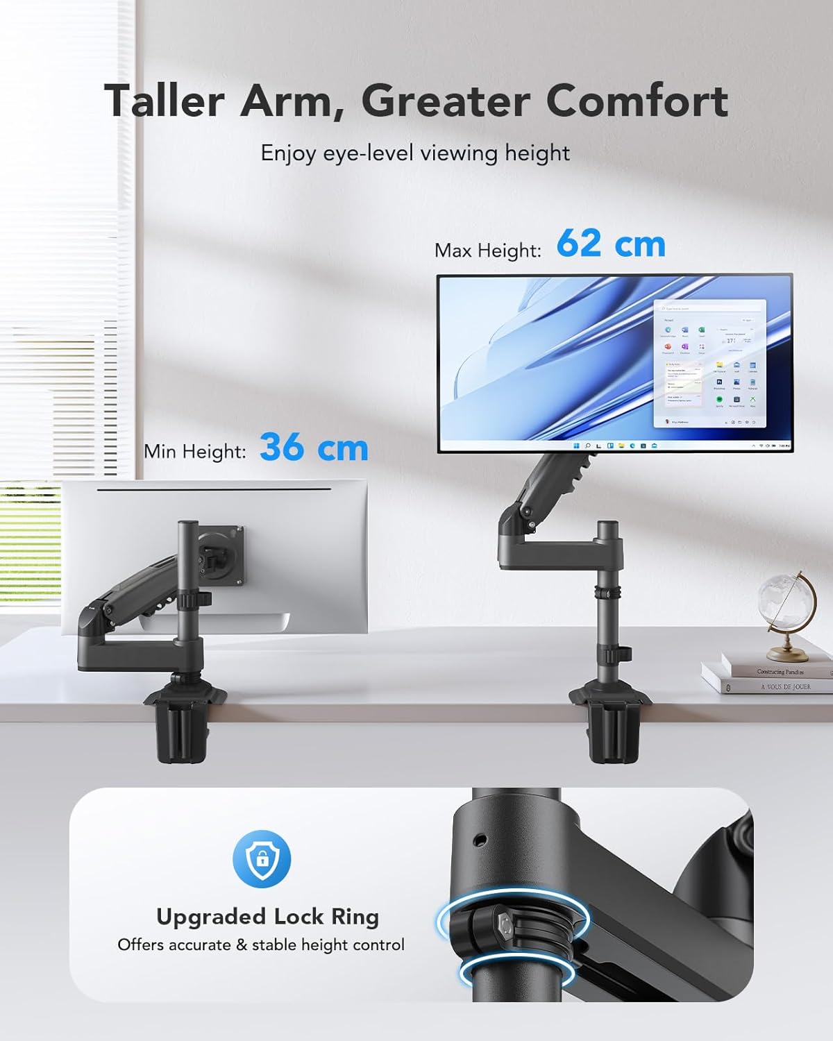 HUANUO Monitor Arm 13"-34" with Pole & Gas Spring, VESA Desk Mount