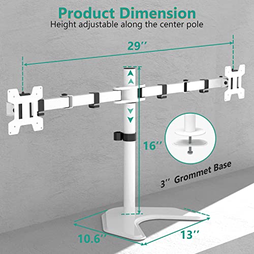 Dual Monitor Stand 27 Inch Freestanding Adjustable VESA 100 White WALI