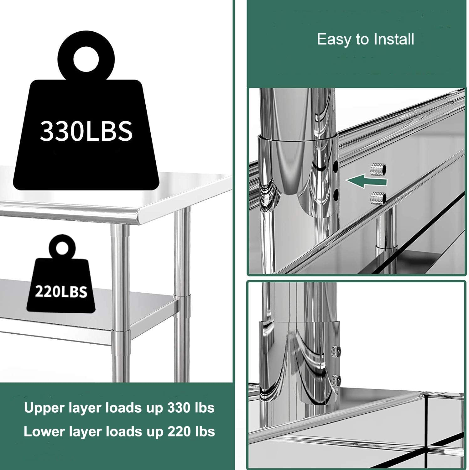 Stainless Steel Kitchen Work Table with Undershelf 90x60x85cm 250KG Nisorpa