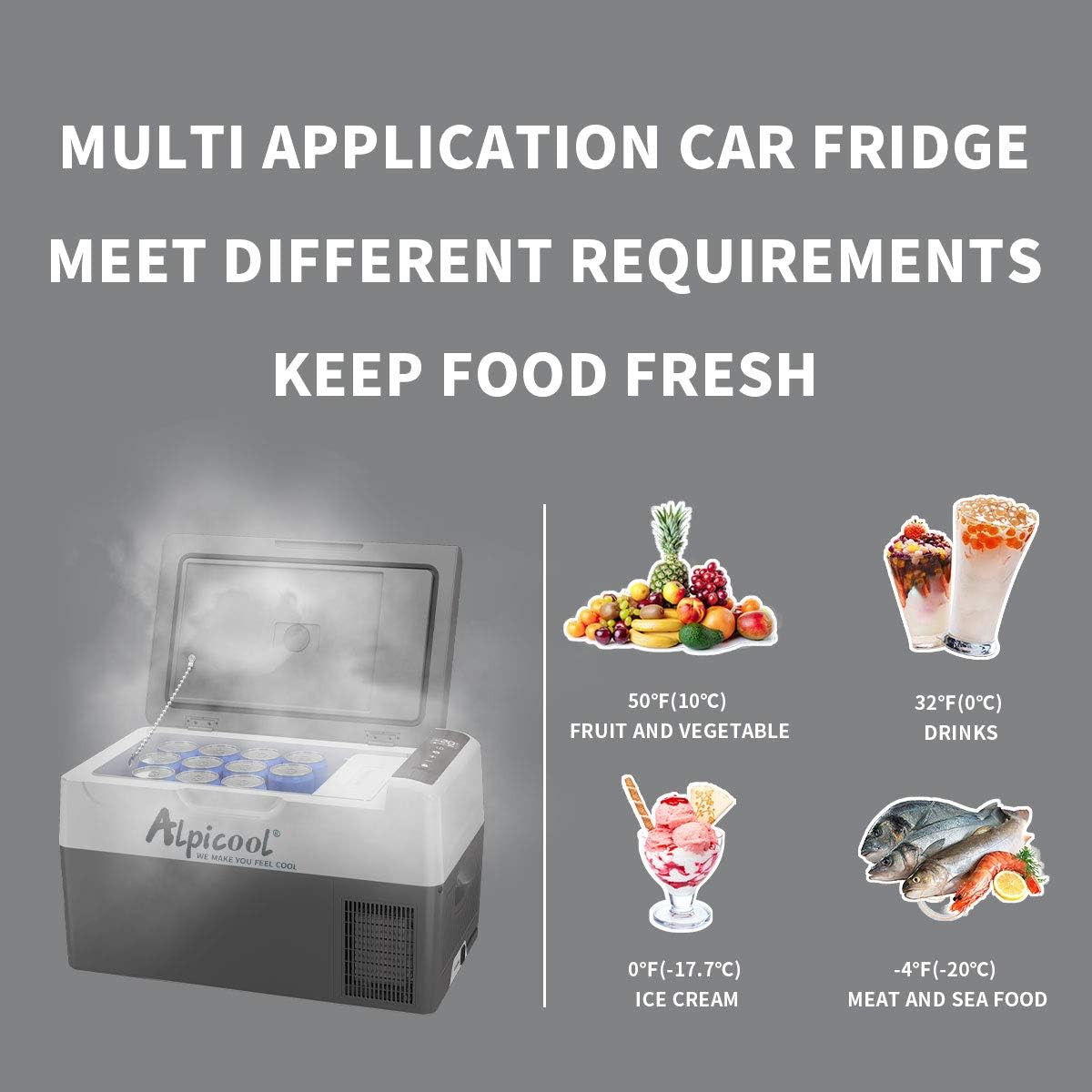 Alpicool G22 22L Car Fridge Freezer 12V, Mini Compressor Cooler -20℃ to 20℃