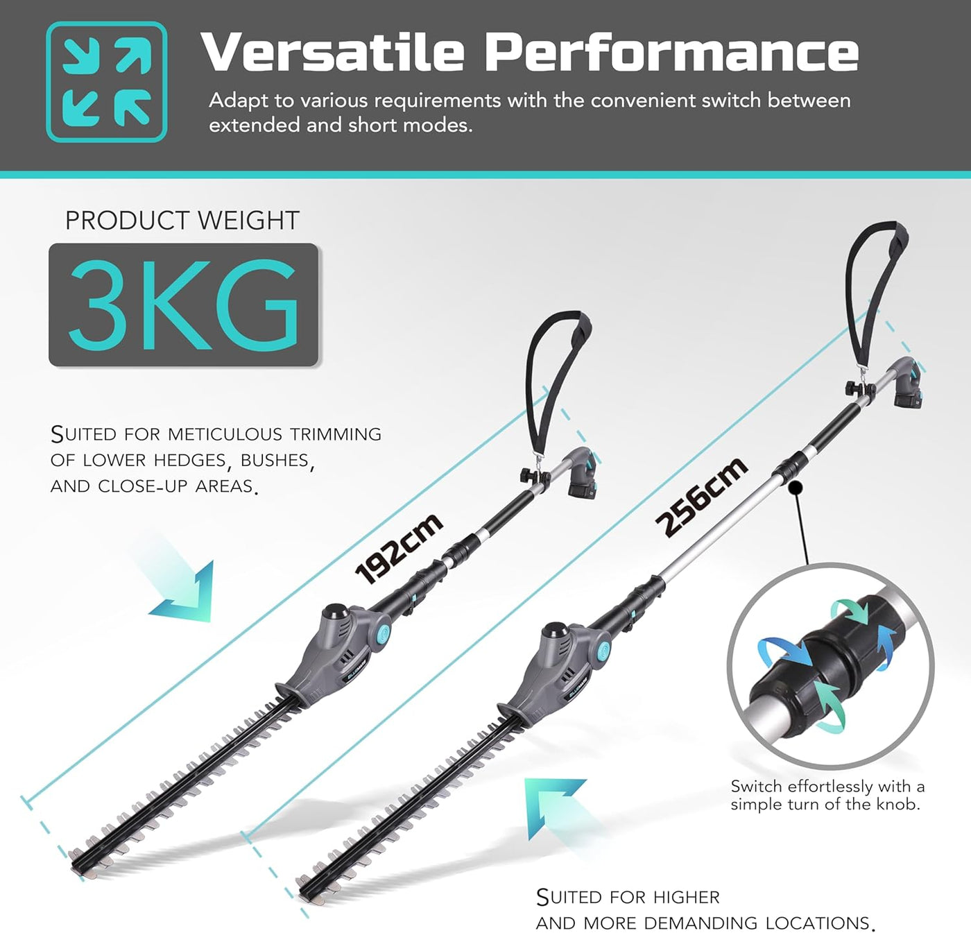 Cordless Telescopic Pole Hedge Trimmer 256cm 2.0Ah Battery Bluemars (No charger)