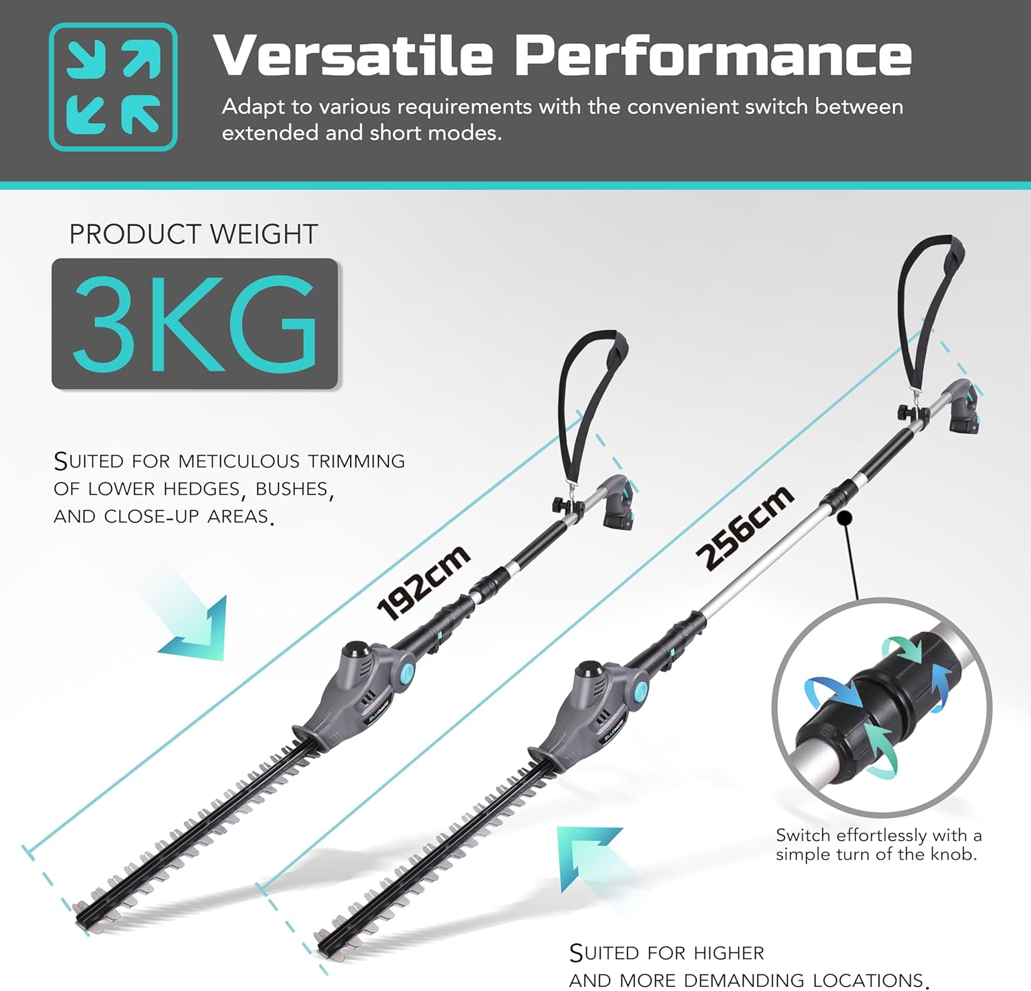 Cordless Telescopic Pole Hedge Trimmer 256cm 2.0Ah Battery Bluemars (No charger)