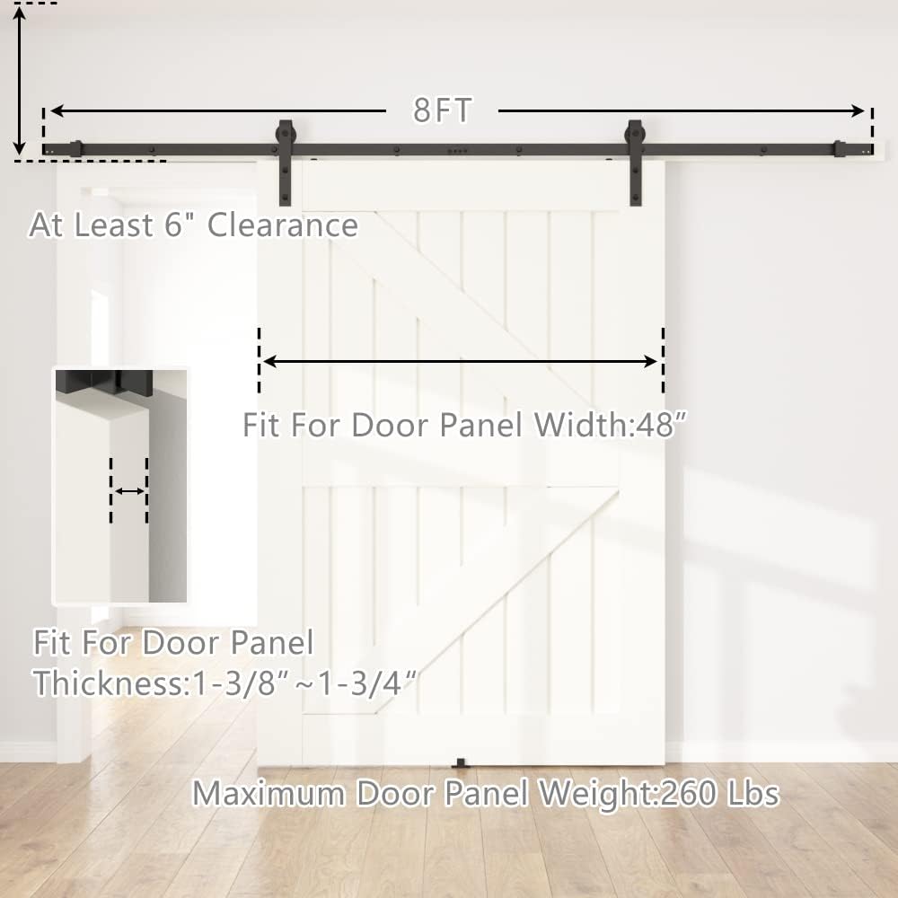 Barn door with measurement details on a white background