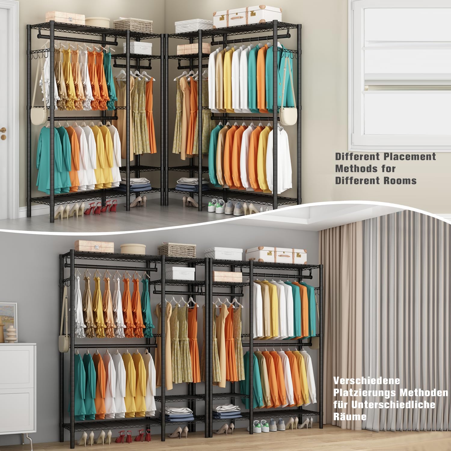 Clothes Rack Heavy Duty 3 Rods 4 Shelves Adjustable Metal Organizer KZOBYD