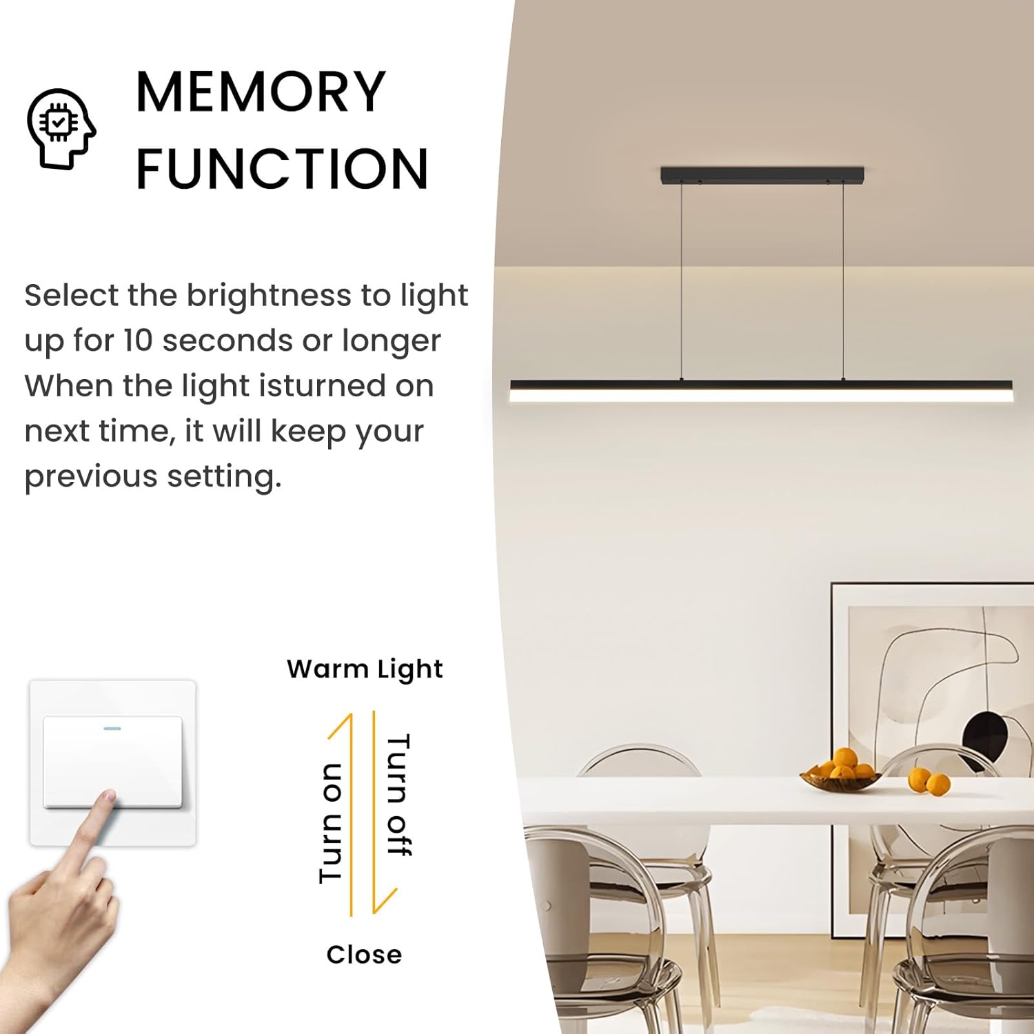 Light fixture with memory function feature in a modern interior setting