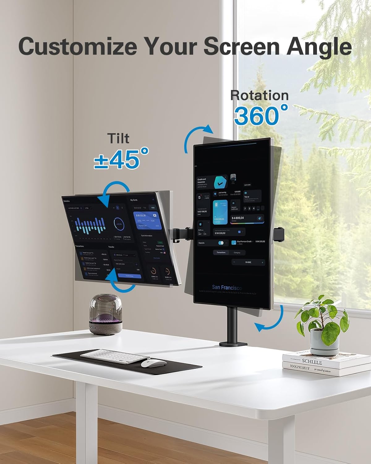 HUANUO Dual Monitor Stand 14–32", Desk Mount Arm, VESA 75/100