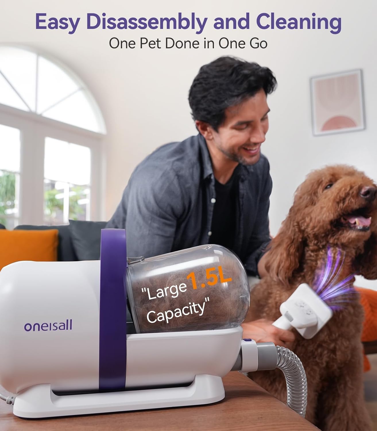 oneisall Dog Grooming Vacuum Kit – 99% Hair Suction, Brush & 4 Grooming Tools