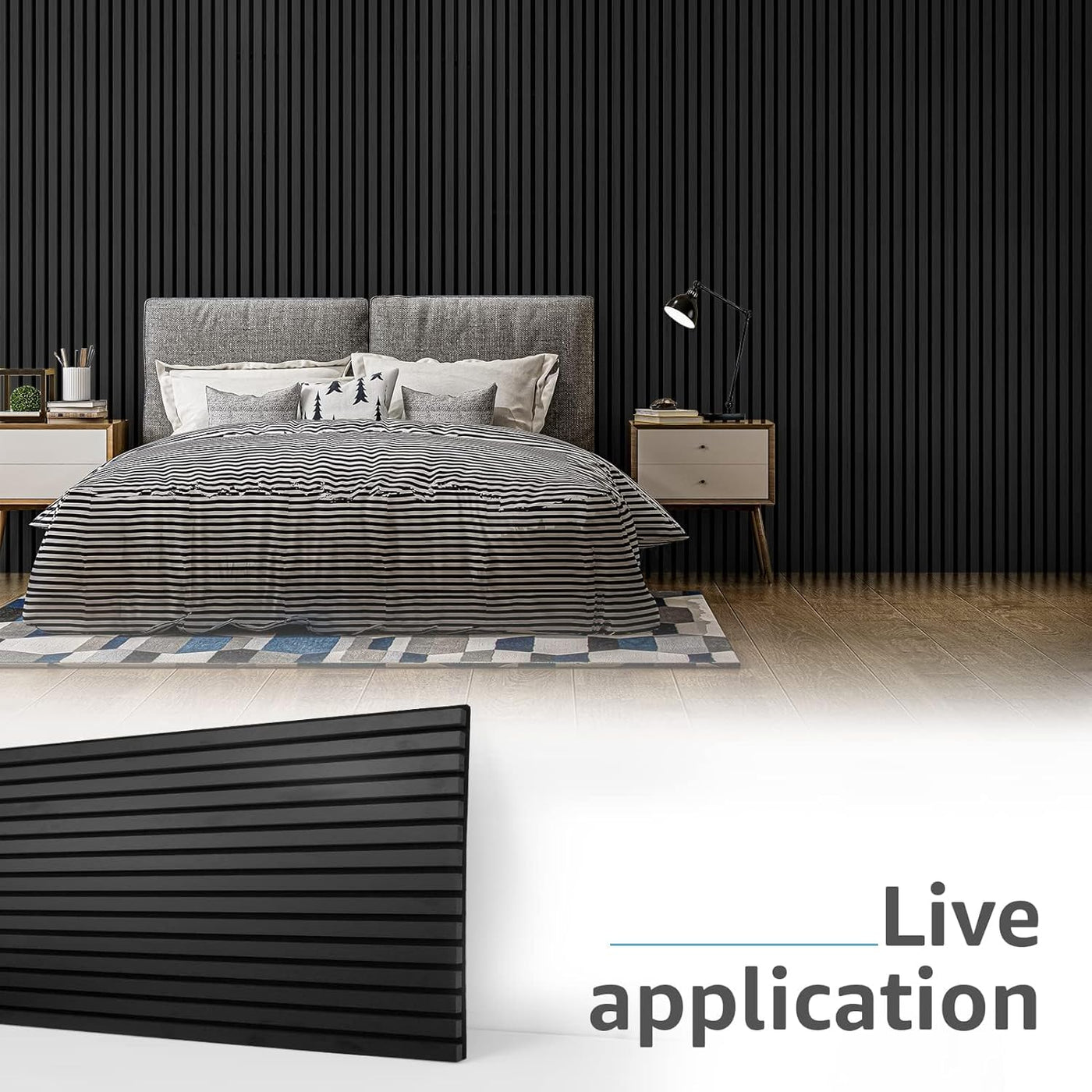 Art3d Acoustic Panels, 4 Wooden Slats Sound Absorbent, 2.88㎡ Wood Finish - Black