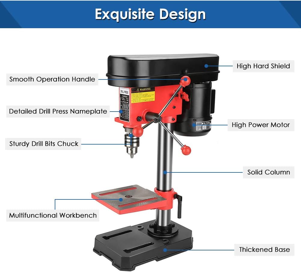 Mini Bench Drill Press 350W  5-Speed Pillar Drill with Cast Iron Base 220V