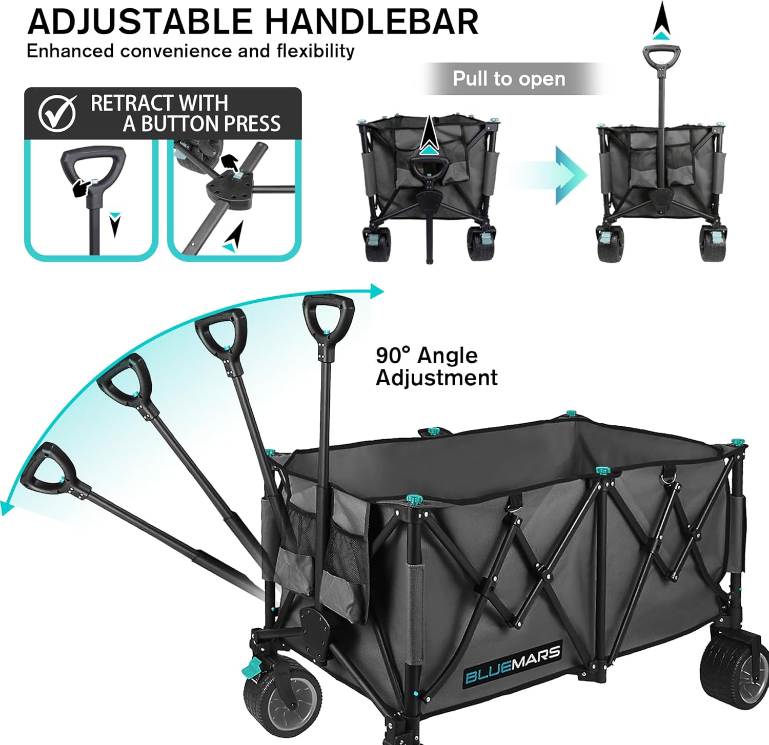 Collapsible Garden Wagon 150kg Folding Camping Trolley All Terrain Bluemars