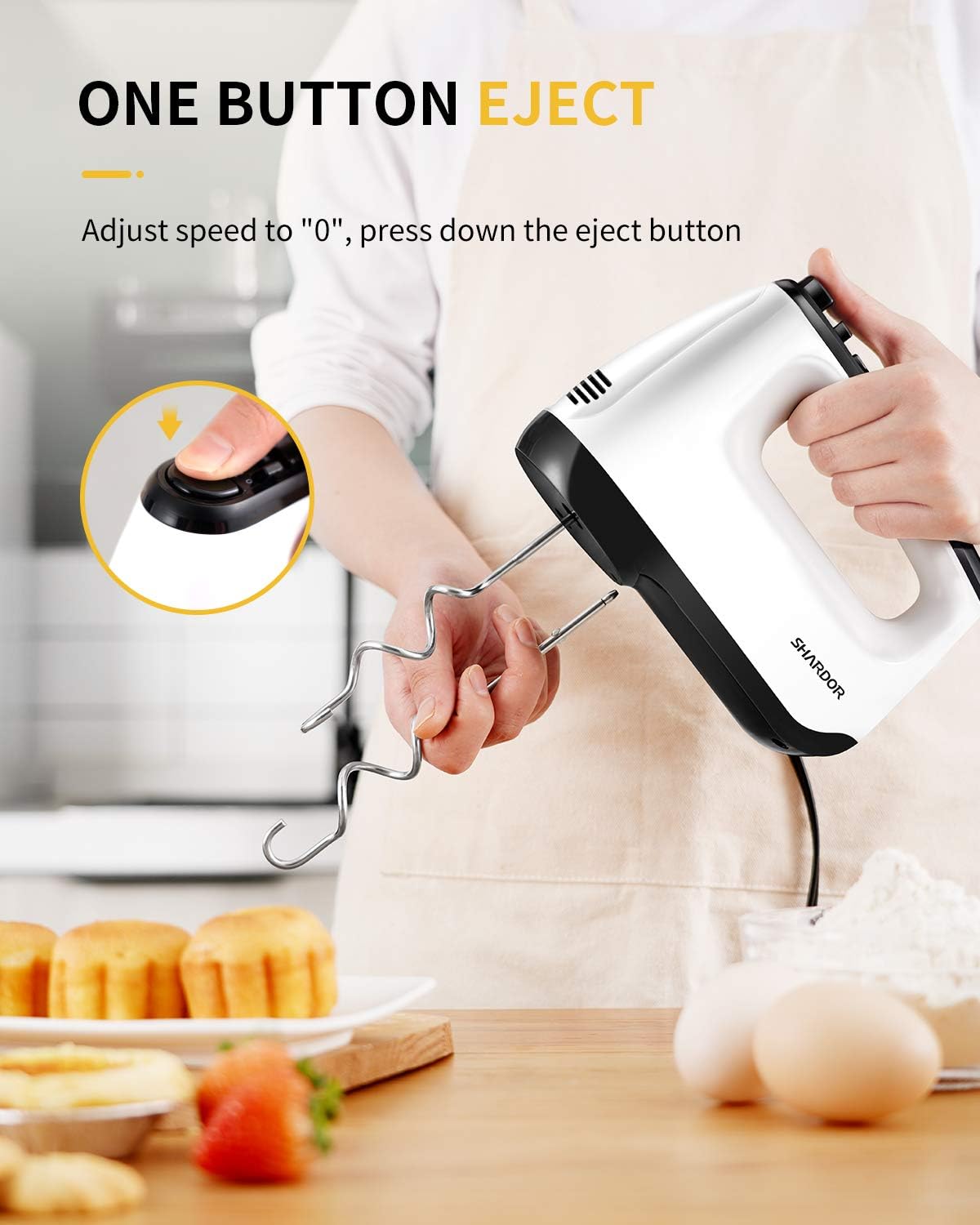 SHARDOR 400W Electric Hand Mixer – 6 Speed Whisk with Turbo & Storage Case