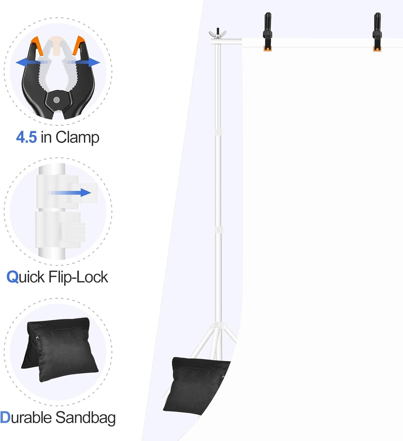 EMART 2x3m Backdrop Stand Kit – Adjustable Photo Support with Bag, White