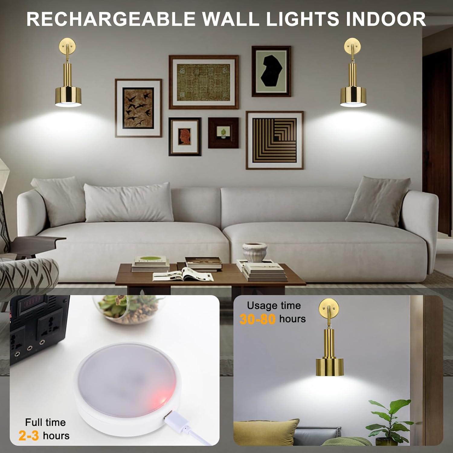 Lightsjoy RGB Wall Light, Rechargeable, USB, Remote, 18 Colors – Gold 1pc