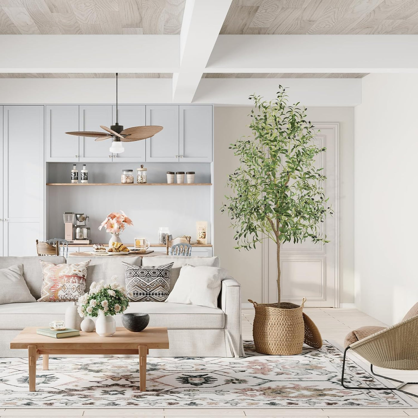 Artificial Olive Tree 7FT Faux Silk Lifelike Leaves Indoor Decor YOLEO