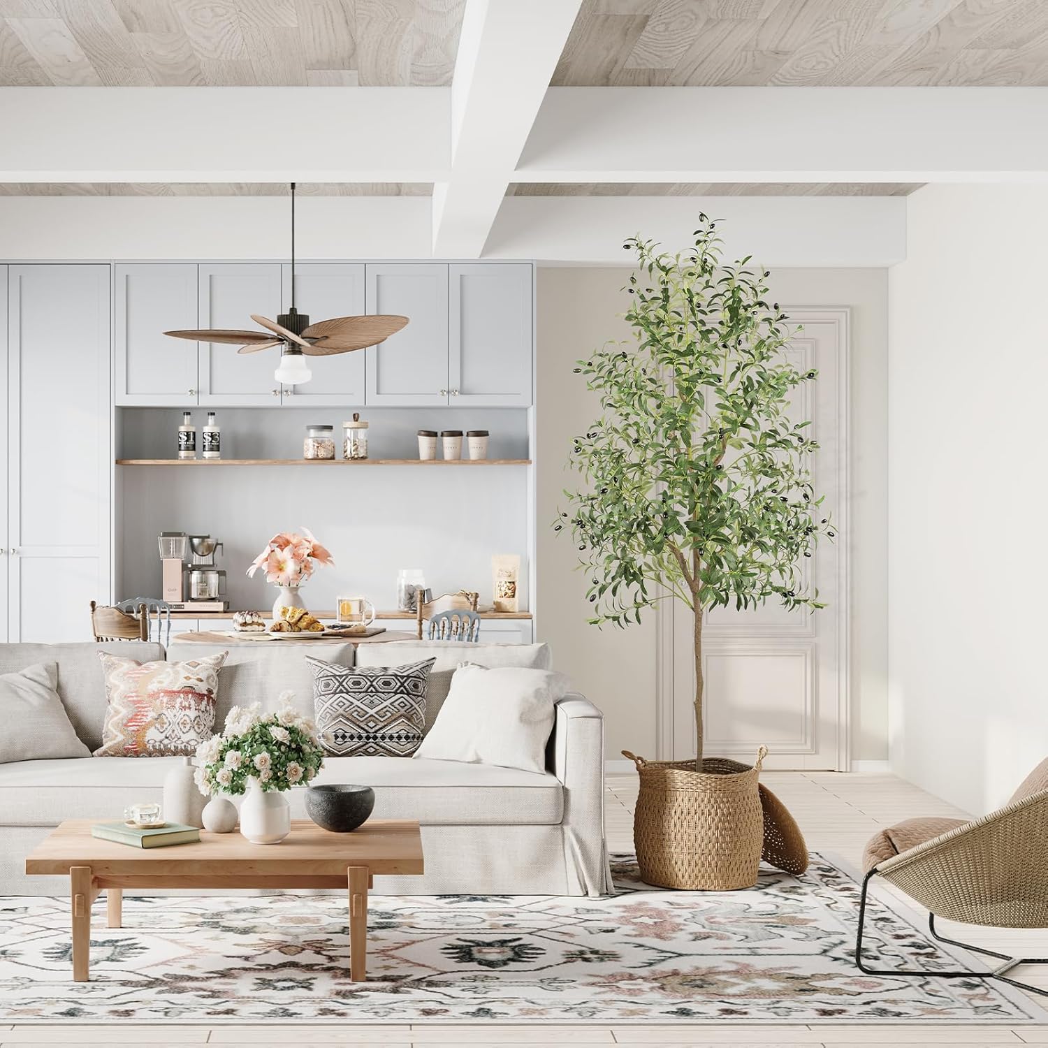 Artificial Olive Tree 7FT Faux Silk Lifelike Leaves Indoor Decor YOLEO