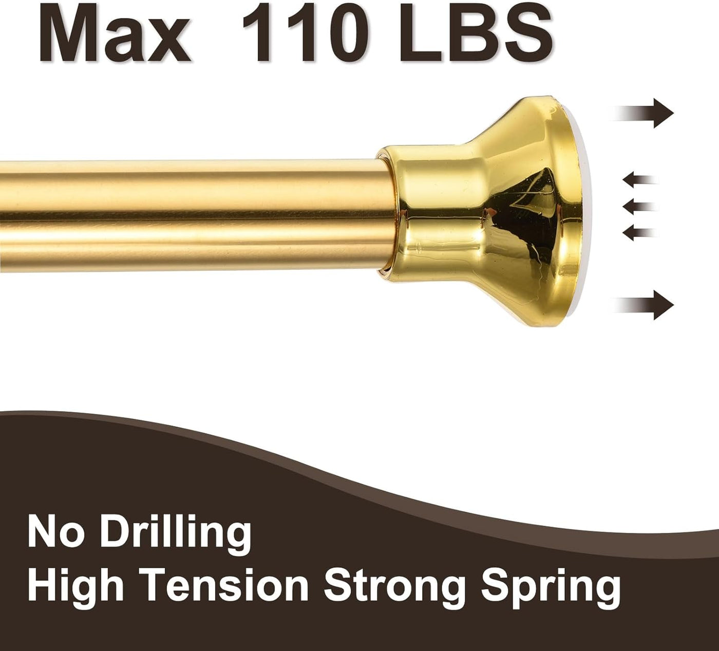 Spring Tension Shower Curtain Rod 70-120cm Adjustable with Rings Gold