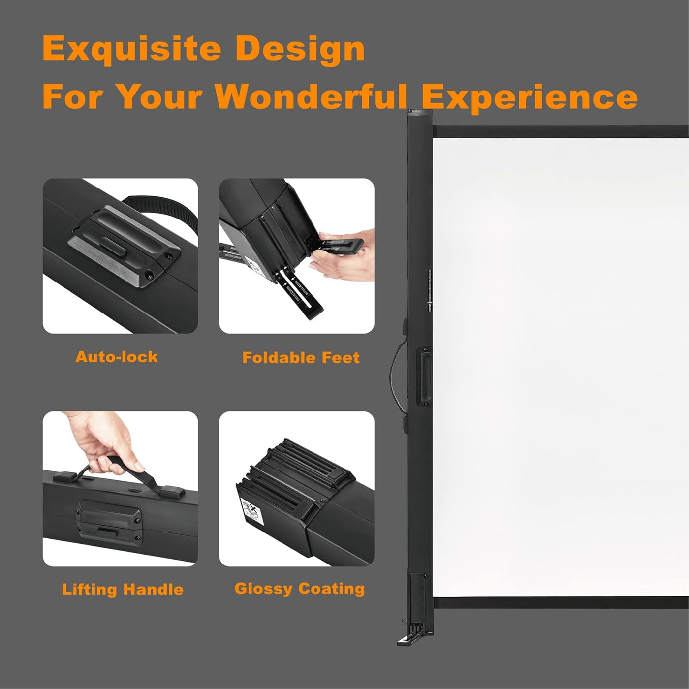 Portable Projector Screen 50 Inch 4:3 with Stand, Lightweight, Retractable