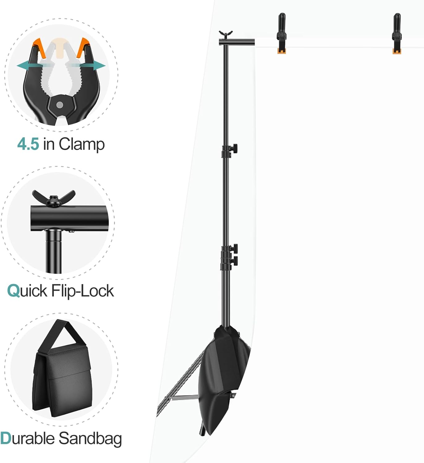 EMART 2.6x3m Backdrop Stand Kit – Adjustable Photo/Video Background Support