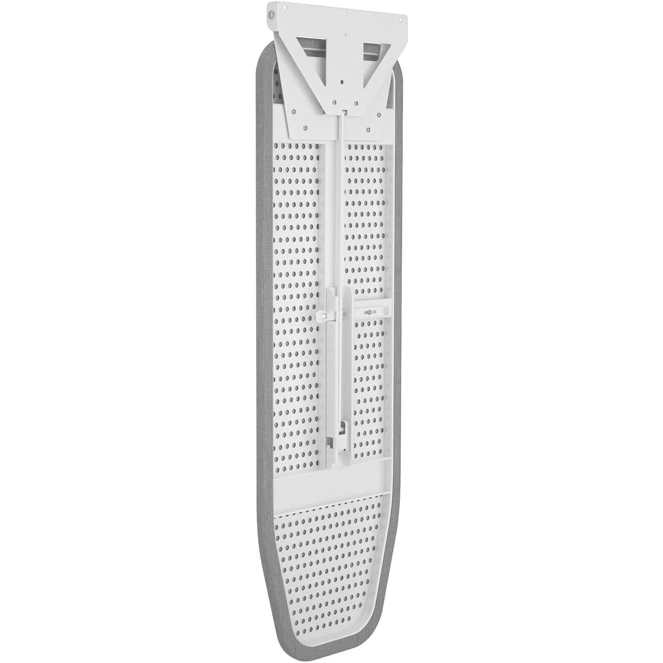 White ironing board with perforated design on a white background